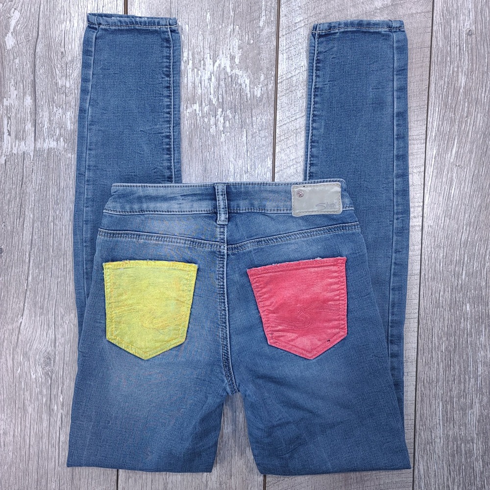 Silver Jeans Aiko High Skinny Women 25x31 Blue Mismatched Color Pockets